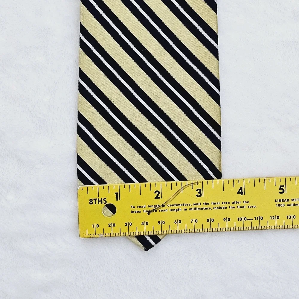 Brooks Brothers 346‎ Pure Silk Necktie Yellow Blue Stripe Made In USA Woven